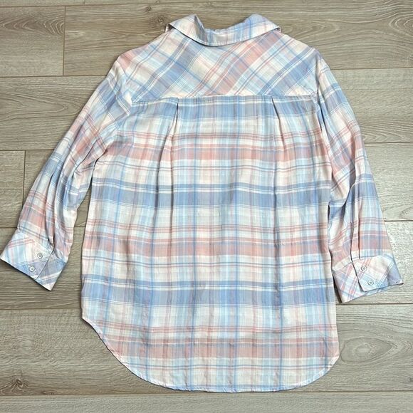 Bella Dahl Plaid Button Down Shirt 3/4 Sleeve Size M/L (See Measurements) - Picture 6 of 6